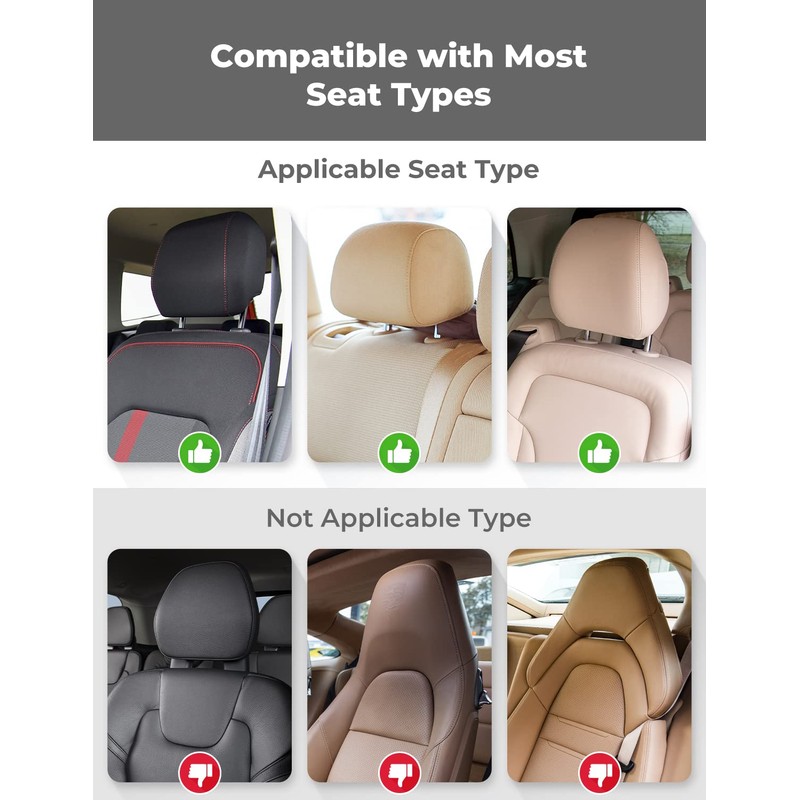 Oasser Car Seat Headrest Pillow, Detachable and Adjustable Double Sided
