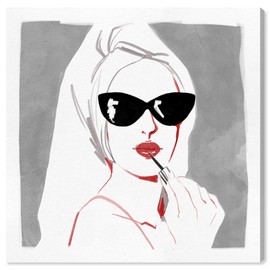 Wynwood Studio Fashion and Glam Wall Art Canvas Prints 'Grey Style' Lips Home Décor, 20" x 20", White, Black