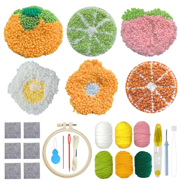 Allazone Punch Needle Coasters Kit, 6 Pattern Embroidery Punch Needle