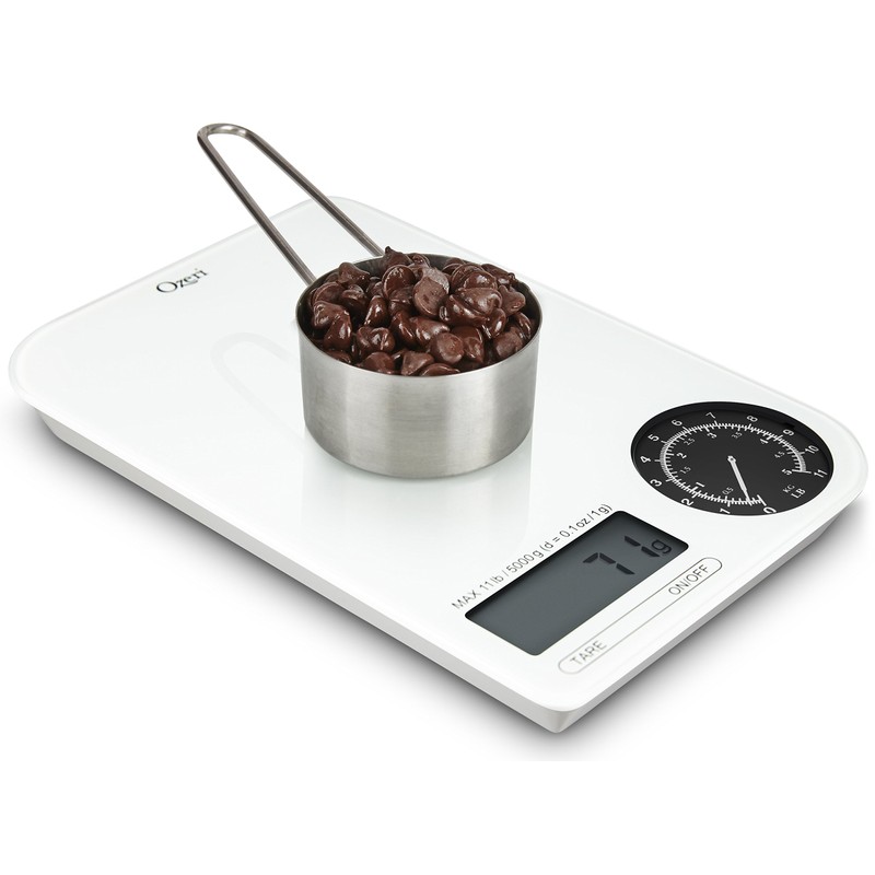 Ozeri ZK18-WB Rev Digital Kitchen Scale with Electro-Mechanical Weight Dial,