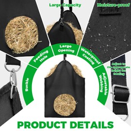 Loyala 2PCS Hay Bag Goat Hay Feeder Slow Feed Hay Bags 600D Oxford Cloth with Metal Ring and Adjustable Strap Hay Bags for Horses Goats Sheep Donkeys Cows (Black,2pcs