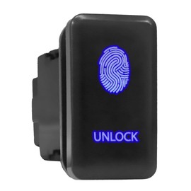 Unlock - Push Switch with Backlit Symbol Backlight ON-Off with Connector Wire Kit Compatible with Toyota Tacoma Tundra 4Runner FJ Cruiser etc - Size 0.83 x 1.54 x 2.3 inches - Blue