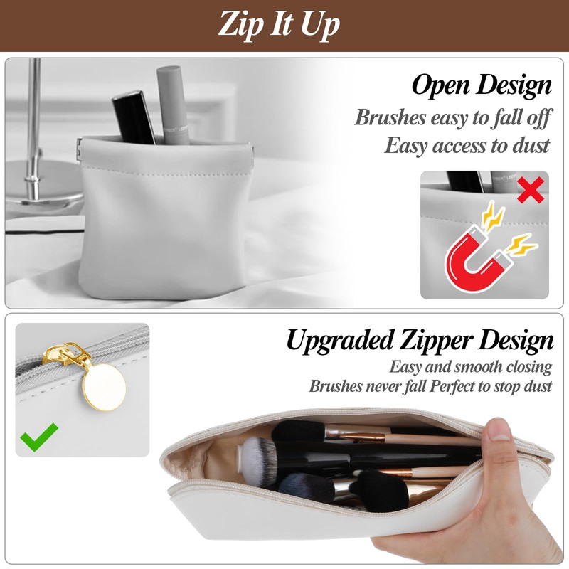 cobee Large Travel Makeup Brush Holder, Portable PU Makeup Brush