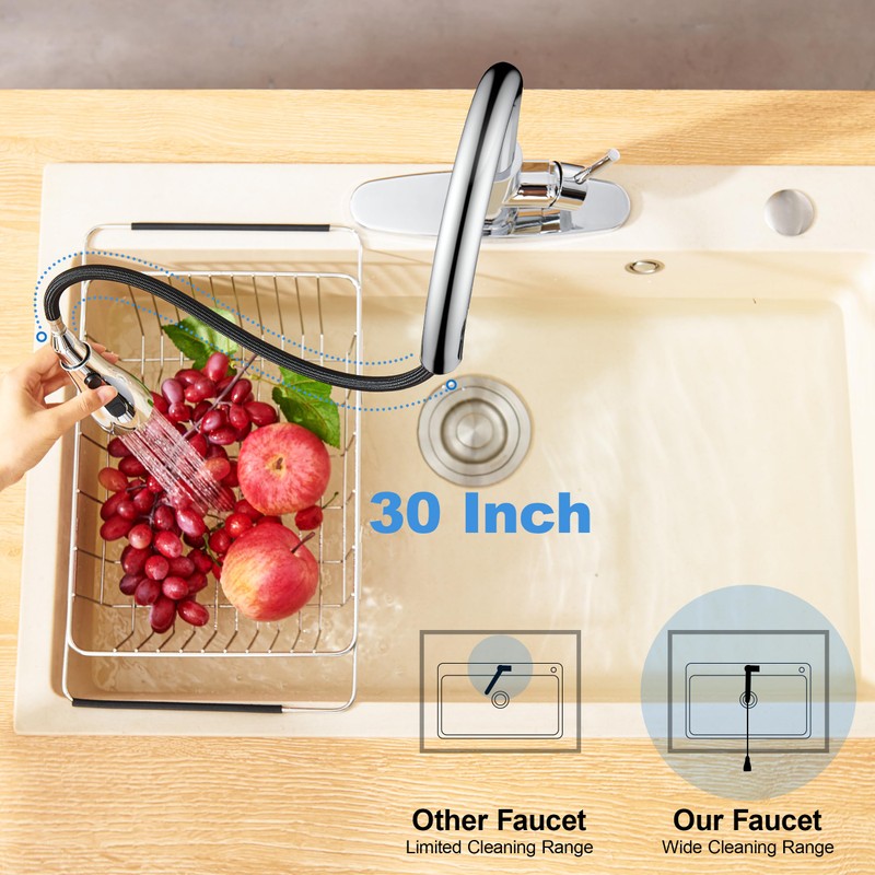 GAGALIFE Chrome Kitchen Faucet with Pull Down Sprayer - High