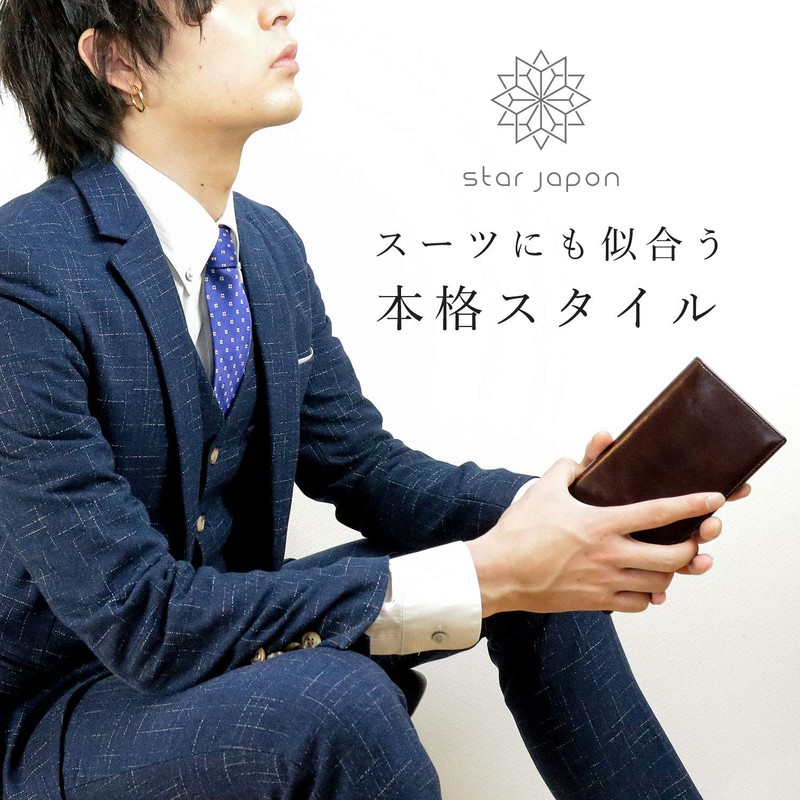Star Japon Men's Long Wallet, Thin, Genuine Leather, Oil Leather,