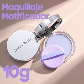 Polvo Matificador Cremoso Lavanda Maquillaje Mate Candy Bella Textura Seda Control de Aceite Elimina Brillo Facial Larga Duracion (Morado, Único)