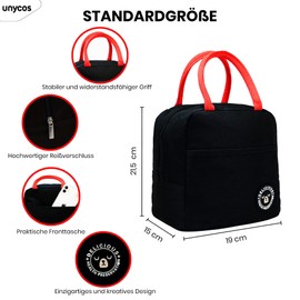 unycos - 7L Kühltasche, Lunch Bag, Thermotasche mit Folienfutter, Lunchtasche Isoliert, Regenjacke, Leichte, Einfache Reinigung, Lunchbox Tragbar, Tasche Arbeit Reisen Büro Picknick (Schwarz)
