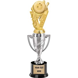 Crown Awards Bowling Trophy, 14" Silver Cup Bowling Tournament Trophies, Enter Your Own Engraving, 10 Pack