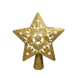 Christmas Valentine Tree Topper with 3D Projector Gold Star,fohuas LED Rotating Flash Xmas Ornament Light Lamp Star Shape,Glitter Sparkling Yellow Gold 5-Point Star Indoor Hollow Decorative Lights
