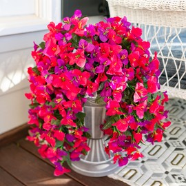 HyeFlora Bougainvillea Artificial Hanging Flowers Plants for Outdoors Decoration, 2pcs Fake Flowers Bougainvillea Vines Realistic UV Resistant Silk Flower for Outside Planter Porch Patio Yard Urn, Mix