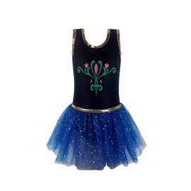 EQSJIU Tutu Dress for Girls 6-7 Gymnastics Leotards with Skirt Tutu Tulle Skirted Leotard Unitard Bodysuits Dance Ballet Blue Shiny Sequins Embroidered Flower