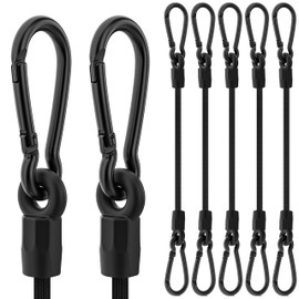Bungee Cords, 12 inch Black Bungee Cords with Carabiner Hooks for Camping, Heavy Duty Outdoor High Strength Short Strong Elastic Bungee Cord Rope with Clips On Both Ends for Bike Rack Tarps, 6 Pack