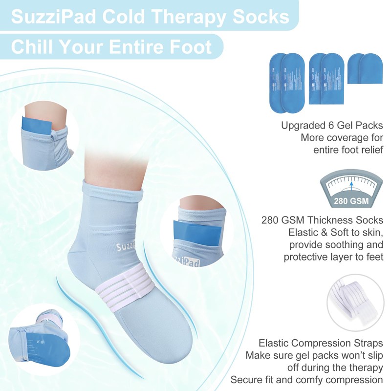 Suzzipad Cold Therapy Socks and Hand Ice Pack, Cooling Gloves