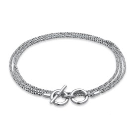 Kuzzoi Silver Bracelet for Men Cord Bracelet (2 mm) Made of 925 Sterling Silver Wrap Bracelet with Distinctive T-Bone Clasp in Vintage Style Length 19 cm, Sterling Silver