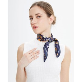 Pañuelos de seda de morera pura para mujer, bufanda cuadrada pequeña, 53,3 x 53,3 cm, transpirable, ligero, pañuelo impreso, Azul - pájaros y flores, S