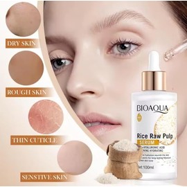 BIOAQUA Sérum Facial de Arroz con Ácido Hialurónico, 100ml, Hidratante, Blanqueador y Aclarante, Reduce Poros, Antiarrugas