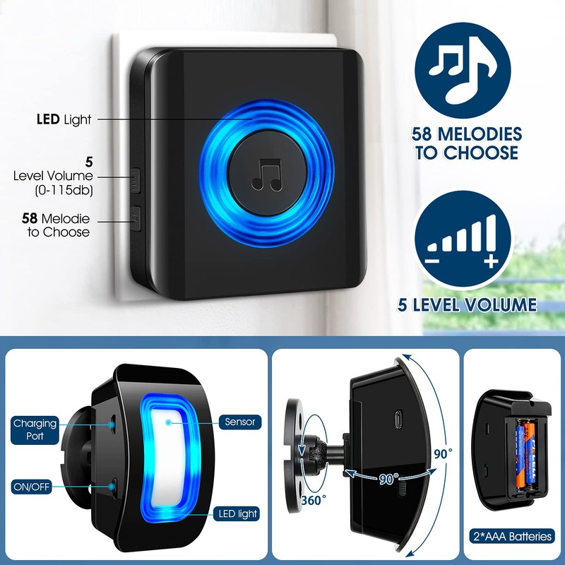 Passage Alarm Indoor Wireless Doorbell Motion Sensor Outdoor with Bell