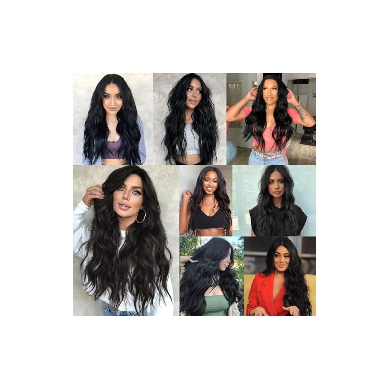 Peluca Ondulada Negra Larga Lace Front para Mujer Peluca Ondulada