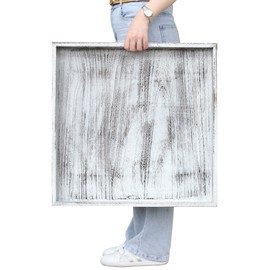 Gurfuy Extra Large Square Ottoman Table Tray 24" - Rustic Wooden Serving Tray for Farmhouse Decorative Oversized Coffee Table Trays Living Room Kitchen Counter Breakfast Whitewash