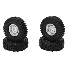 4pcs 55mm Front Rear Rubber Tires and 24 Hole Wheel Rims Set for AXIAL SCX24 1/24 RC CarSilver
