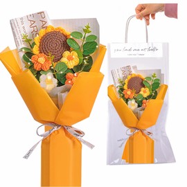 Stunning Crochet Flower Bouquet with LED Lights - Handcrafted Knitted Flowers & Crochet Sunflower Arrangement - Perfect Crochet Flowers Gift for Chrismas Birthday Graduation Retirement and Home Decor