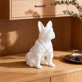 XYQXYQFrench Bulldog Statue, White Pug Resin Sitting Dog Statue, English Bulldog Home Decoration Sculpture, Living Room Desktop Decoration, Modern Collection Art Dog(12.2in,White)