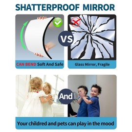 Unbreakable Full Length Wall Mirror, Over The Door mirror, Thick 1/8", 56 x14 inch, 4 Pcs 14 x14 inch, Made of Shatterproof Plexiglass Acrylic, Long Mirrors for Bedroom, Workout for Home Gym Body