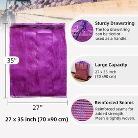 deebree 10pcs Large Heavy Weight Mesh Bag 27"×35", Large Mesh Trash Bags Firewood Bags Onion Potato Sacks Storage Bag for Recycling, Contractors, Storage, Outdoor, Purple (Pack of 10)