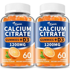 (2 Pack)Calcium Citrate 1200mg with Vitamin D3 Gummies for women & Men，Calcium Citrate Supplements for Bone & Teeth Support,High Absorption-Easy to Digest, Sugar Free,Vegan,Orange Flavor,60 Day Supply