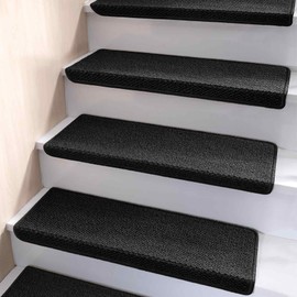 Brakki Bullnose Carpet Stair Treads, Non Slip Stair Treads for Wooden Steps Indoor Runner, Soft Rugs for Pets, Edging Protectors, Washable, 29.5"x9.5"x1.5" 2pcs, Black
