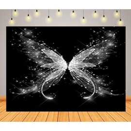 Loccor 6x4ft Fabric Glitter Butterfly Backdrop for Photography Abstract Glamorous Butterfly Wings Black Photography Background for Party Decorations Home Wallpaper Photo Shooting Studio Props