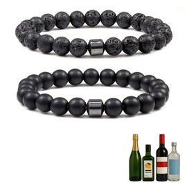 TACBSP TACBSP Glame Anti Alcohol Bracelet for Men Women Stop Drinking Alcohol Manifestation Hematite Adjustable Bracelet Set for Men Women Anxiety Stress Relief Gifts, Large, Alloy, no gemstone