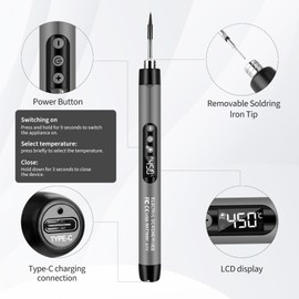 Daakro Wireless Soldering Iron Set - Soldering Iron Set with Stand, Wireless Soldering Tips and Soldering Stand with Adjustable Temperature (Grey)