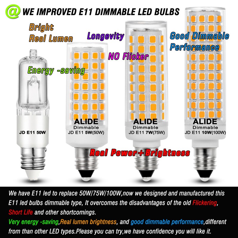 E11 Led Bulbs Dimmable No-Flicker, JDE11 120V 50W Halogen Candelabra