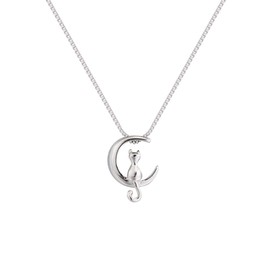 Power Necklace 925 Sterling Silver Lovely Cat Moon Animal Minimalist Charm Collares Pendant Necklace