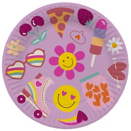 Folat 25031 Decorazioni per feste Hippie Boho Retrò - Piatti - Boho Girlz - 23 cm - 8 pezzi - Segno di Pace Arcobaleno Fiore di Margherita per Bambini Articoli per Decorazioni di Feste