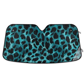 Car Windshield Sun Shade Blue Green Cheetah Animal Leopard Print Foldable Car Front Windshield Sunshade Blocks UV Rays Sun Visor Heat Protection for Truck SUV to Keep Your Vehicle Cool,Medium