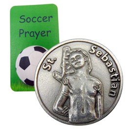 Westmon Works Saint Sebastian Soccer Token Set with Holy Card for Footballers and Metal Pocket Boys or Girls Sports Player Trinket Made in Italy