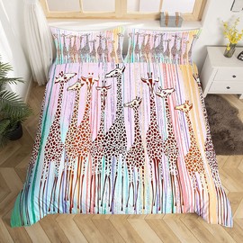 Loussiesd Giraffe Printed Bedding Set Single Giraffe Duvet Cover Set 3d Animal Theme Comforter Cover 2 Pieces Bedding Giraffe Pattern Decor Bedspread Cover For Kids Teens Boys Giraffe Quilt Cover