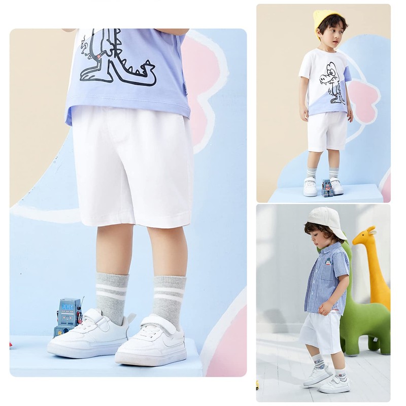 BINIDUCKLING Boys Summer Elastic Waist Shorts - School Uniforms Pull-on