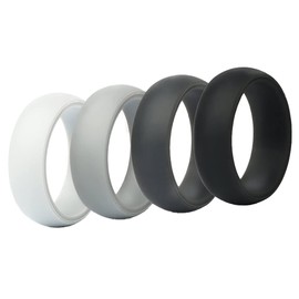 AZYOUNG Mens 8mm Wide Smooth Dome Top Silicone Wedding Band 4pcs Pack Black Blue Silver Camo Multicolor Rubber Rings - US Size 6-12 (Black White, 11)