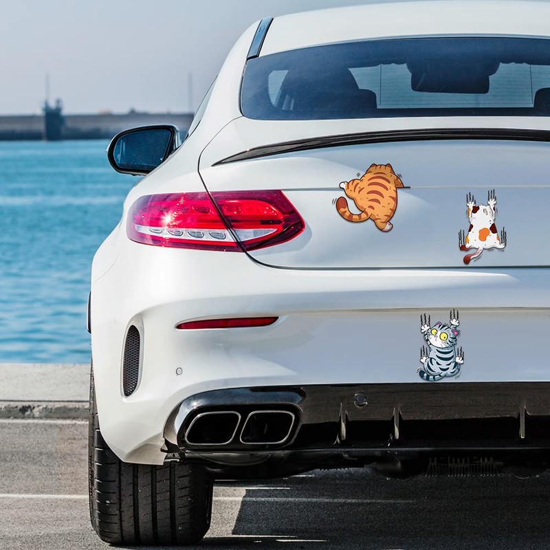 URAQT Scratch Cat Vinyl Car Sticker, 3D Cartoon Animal Cat