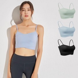 HL] Built-in Bra Double-Layer Top for Pilates & Polewear Light Blue/S