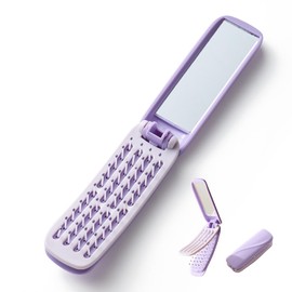 Travel Hair Brush with Mirror, Foldable Mini Hair Brush for Women, Self Cleaning Design, Portable Pocket Hairbrush for Women, Purple & Pink (Purple)
