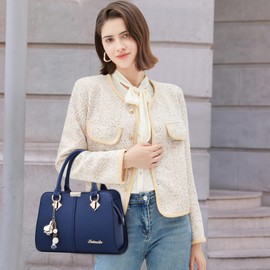 DEEVORCA Fashion Women's Handbags Elegant Handbag Shoulder Bag with Handle Hanging Ornaments Messenger Bags for Travel Shopper Daily Holiday Business Work PU Leather Women's Tote Bag, blue