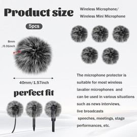 Mini Wireless Furry Windscreen Covers, 5 Pcs Furry Windscreen Muff Lavalier Microphone Wind Screen Muffs Pop Filter Noise Reduction for Wind and Ambient Noise Improve Mic Audio Quality (Grey)