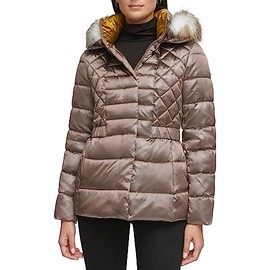 KENNETH COLE Women's Puffer Jacket, Irridescent Taupe, Large
