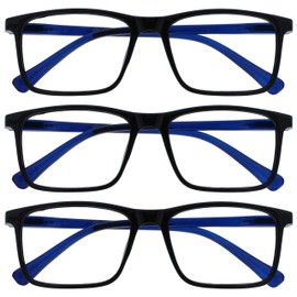 Opulize Ink MMM4-1 -1.00 Long Distance Glasses Pack of 3 Large Rectangular Frame Spring Hinges Scratch-Resistant Black Men Women