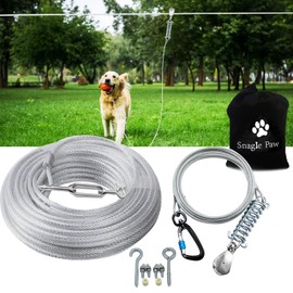 Dog Tie Out Runner for Yard,Trolley System for Large Dogs,Heavy Duty Dog Run Cable Lead 200ft with 10ft Pulley Runner Line for Small Medium and Large Dogs Up to 250lbs Running Outside Yard or Camping