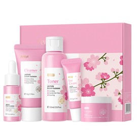 Skin Care Set Gifts for Teenage Girls - Cherry Blossom Face Care Gift Set - Women's Gift Sets with Cleanser Toner Serum Face Cream Eye Cream - Preppy Skin Care